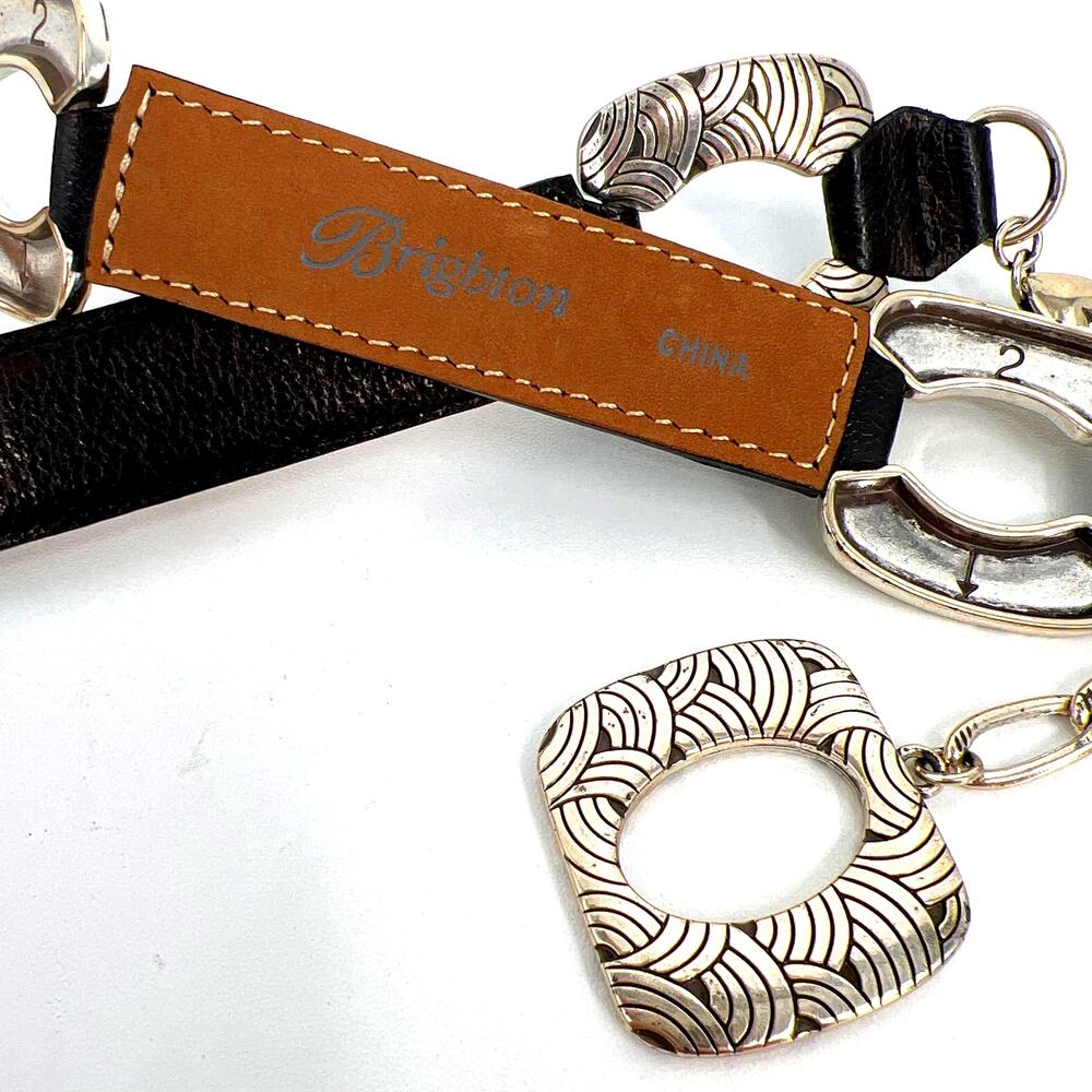 Brighton Silver Link Black Leather Belt